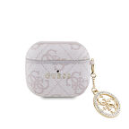 Airpods 3. Nesil Uyumlu Kılıf Guess Orjinal Lisanslı 4G Desenli Taşlı 4G Süs Zincirli Pembe