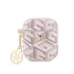 Airpods Uyumlu Kılıf Guess Orjinal Lisanslı G Cube Desenli 4G Süs Zincirli Pembe