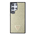 Galaxy S24 Ultra Uyumlu Kılıf Guess Lisanslı Taşlı Arka Yüzey Üçgen Logolu Kapak Gold