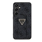 Galaxy S24 Uyumlu Kılıf Guess Lisanslı 4G Desenli Üçgen Logolu Standlı Deri Kapak Siyah