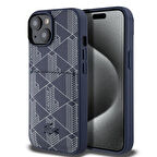 iPhone 15 Kılıf Lacoste Lisanslı Magsafe Özellikli PU Deri Görünüm Kartlıklı Monogram Desen Lacivert