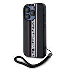 iPhone 16 Pro Max Kılıf Karl Lagerfeld Orjinal Lisanslı Askılı Saffiano Athleisure Şerit Çizgi Pembe