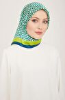 Armine Benetton Yeşil-Lacivert Geometrik Desen Tivil İpek Eşarp 9151-01