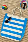 Digithome Pamuk Mavi Line İp Askılı Telefon Cepli Omuz Plaj Çantası C320.110
