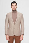 Ds Damat Regular Fit Bej Armürlü Çift Yırtmaçlı Yünlü Blazer Kumaş Ceket 3HF04IR224361