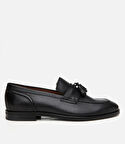 Erkek Deri Siyah Püskül Detaylı Klasik Loafer