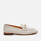 Kadın Deri Ekru Tokalı Loafer