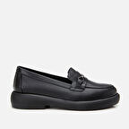 Hakiki Deri Siyah Kadın Tokalı Loafer