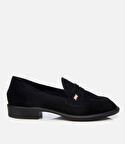 Kadın Süet Deri Siyah Esnek Tabanlı  Klasik Loafer