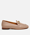 Kadın Deri Bej Tokalı Klasik Loafer