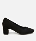 Kadın Süet Deri Siyah Rahat Kalın Topuklu Ayakkabı
