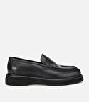 Erkek Deri Siyah Yumuşak Dokulu Kalın Tabanlı Klasik Loafer
