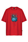 Unisex Octopus Tv Baskılı Oversize Tişört