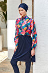 Tam Kapalı Tesettür Mayo Yarım Desenli 3403 Koyu Lacivert | XXL