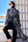 Remsa Tesettür Mayo Üzerine Tek Kaftan Kimono Pareo Siyah02 RP032 Labire | 2