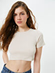 Basic Crop Tişört Ribanalı Kısa Kollu Bisiklet Yaka Slim Fit