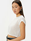 Crop Tişört Kısa Kollu Slim Fit Bisiklet Yaka