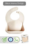 Mega Boy Silikon Mama Önlüğü - Çift Kilitli Ayarlanabilir Bebek Mama Önlüğü - Bej