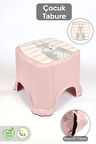 Kaydırmaz Tabanlı Çocuk Taburesi - Figürlü Banyo Lavabo Yükseltici Tabure - Pembe