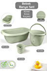 3’lü Bebek Banyo Seti - Bebek Yıkama Küveti - Su Kovası - Maşrapa - Yeşil