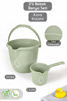 2'li Bebek Banyo Seti - Figürlü Banyo Su Kovası - Maşrapa - Yeşil
