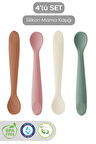 4'lü Silikon Mama Kaşığı - Diş Kaşıyıcı Bebek Beslenme Kaşığı Silikon Kaşık Kahve, Pembe, Bej, Yeşil
