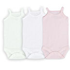 Novibaby 3'lü 9-12 Ay Jakarlı İp Askılı Beyaz Ekru Pembe Bebek Atlet Body Zıbın Çıtçıtlı 100% Pamuk 