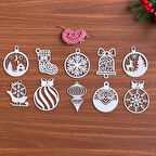 BUFFER® 10 Parça Kırmızı Beyaz İpli Karışık Model Ahşap Yılbaşı Ağaç Süsü