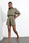 Haki %100 Keten Klasik Şort 