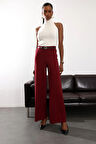Bordo Kemerli Likralı Palazzo Pantolon 9150