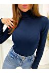 Kaşkorse Tam Boğazlı Body Sweatshirt, Lacivert