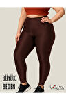 ALYA UNDERWEAR Büyük Beden Tayt Dalgıç Kumaş Yüksek Bel ( Kahverengi, 4xl)