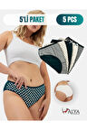 ALYA UNDERWEAR Pamuklu Kadın Külot Slip Empirme Baskılı Yüksek Bel İç Çamaşırı - 5'li Paket - Lacivert