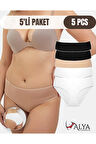 ALYA UNDERWEAR Kadın Pamuklu Bato/hipster Külot 5'li Paket - 2 Adet Siyah, 2 Adet Beyaz, 1 Adet Ten
