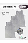 ALYA UNDERWEAR Erkek Çocuk Pamuk Ribana Atlet Oval Yaka 3'lü Paket- 3 Adet Gri Melanj ( 7-8 Yaş )