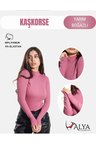 ALYA UNDERWEAR Kaşkorse Yarım Boğaz Body Sweatshirt, Fitilli Kumaş, Likralı