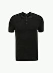 Fabrika Polo Yaka Slim Fit Düz Siyah Erkek Kazak F4SM-KZK 0741