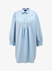 Fabrika Gömlek Yaka Düz Mavi Mini Kadın Elbise F4SL-ELB0816