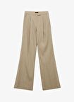 Fabrika Yüksek Bel Geniş Fit Bej Kadın Pantolon F4SL-PNT0173