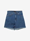 Fabrika Normal Bel Basic İndigo Kadın Şort F4SL-SHT0758