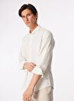 Fabrika Ekru Erkek Düğmeli Basic Baskılı Gömlek F4SM-GML 0401
