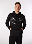 Siyah Erkek Kapüşon Yaka Relaxed Fit Baskılı Sweatshirt D4WM-SWT3218