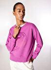 Lila Kadın Bisiklet Yaka Crop Baskılı Sweatshirt D4WL-SWT3092