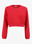 People By Fabrika Bisiklet Yaka Düz Kırmızı Kadın Sweatshırt PBF4WL-SWT5635