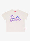 Barbie Payetli Beyaz - Lila Kız Çocuk T-Shirt BRB5SG-TST6020