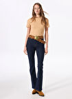 Fabrika Normal Bel Geniş Paça Flare Koyu İndigo Kadın Denim Pantolon F4SL-PNT0094