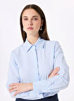 Fabrika Basic Gömlek Yaka Düz Mavi Kadın Gömlek F5SL-GML0411