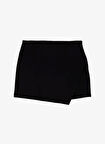 Fabrika Standart Bel Siyah Kadın Düz Kısa Etek F5SL-ETK0391