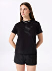 Fabrika Bisiklet Yaka Baskılı Siyah Kadın T-Shirt F5SL-TST0379