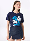 Fabrika Bisiklet Yaka Baskılı Lacivert Kadın T-Shirt F5SL-TST0456
